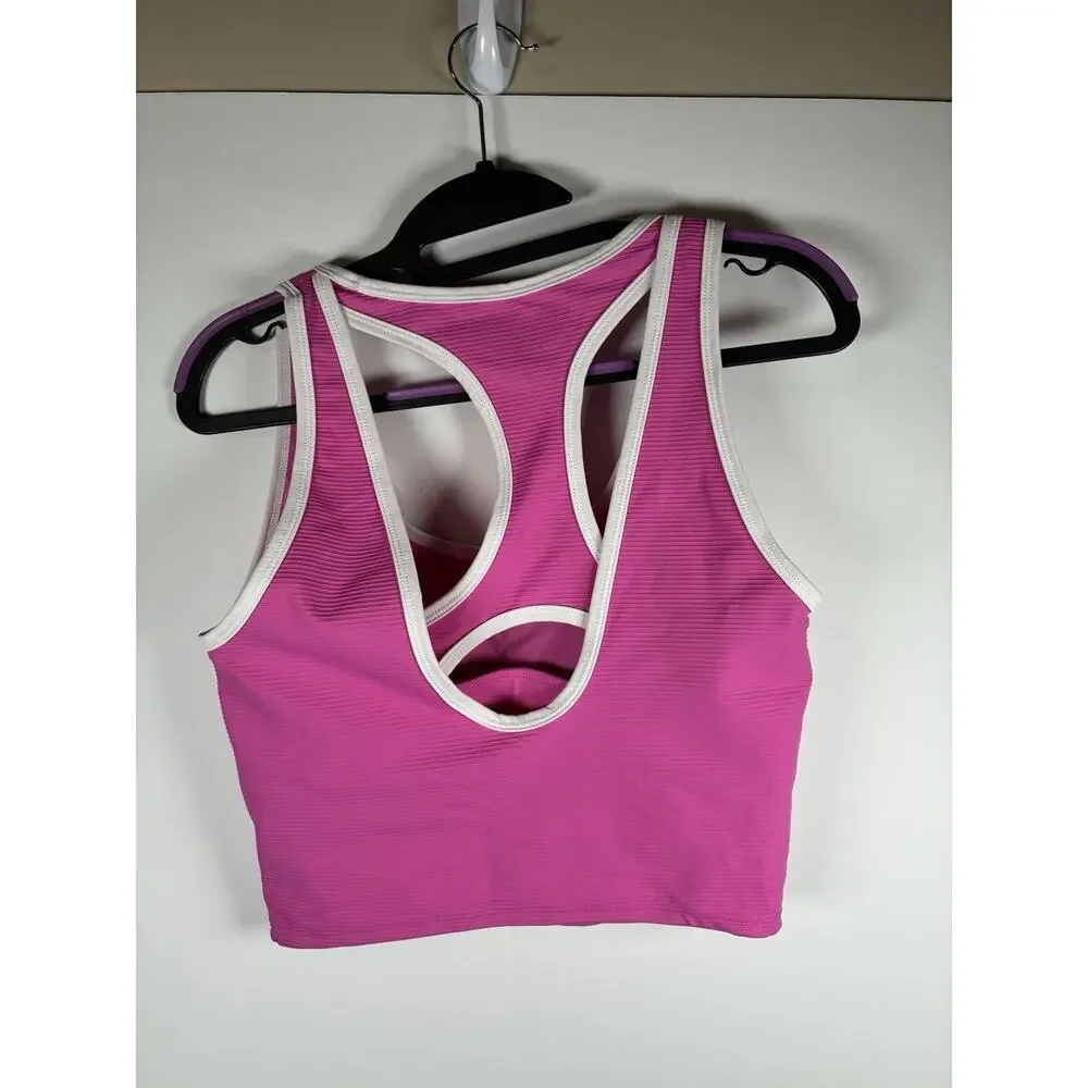 Beach Riot Sport bra Size M Hot Pink Racerback Ribbed swim top padded Activewear - Picture 2 of 6